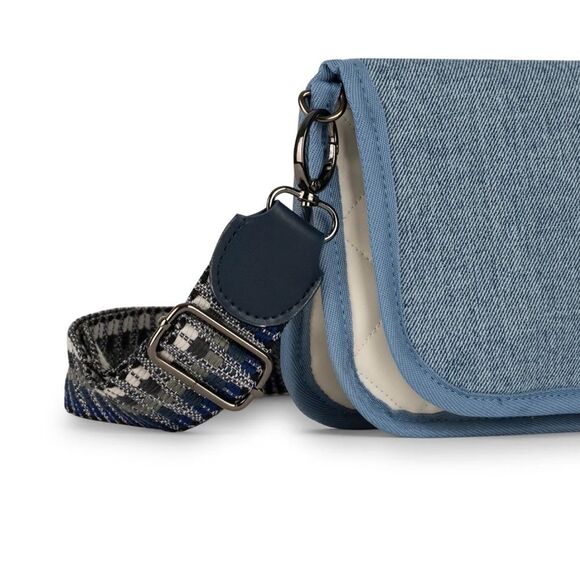 Stylish Blue Denim Crossbody Bag Small Wallet on Chain - NWT White Vegan Leather - Picture 6 of 9